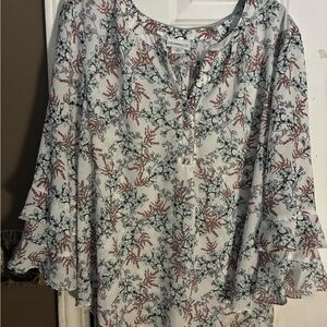Liz Claiborne Floral Blouse size xl flowy bell sleeves light and airy